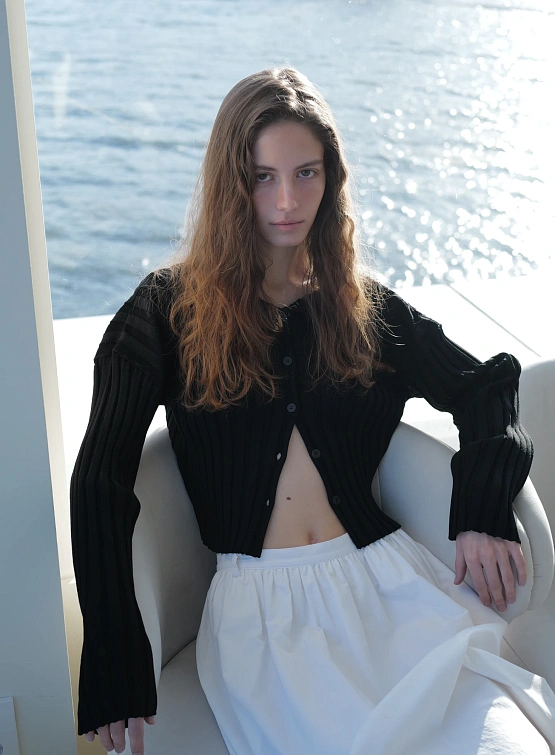 Женский кардиган LE17SEPTEMBRE Ribbed Collarless Black