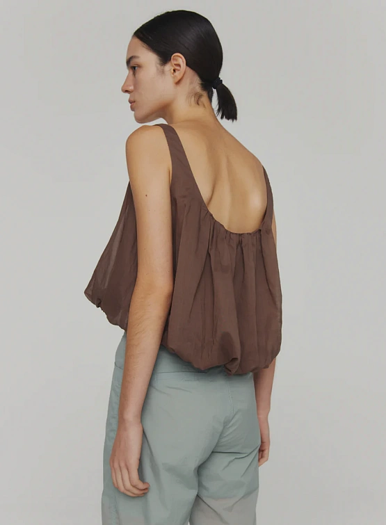 Топ AMOMENTO Sheer Volume Crop Top Brown