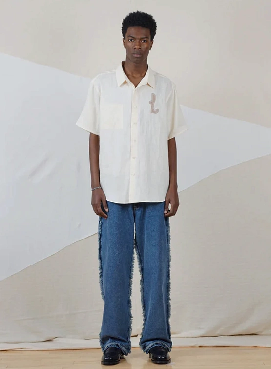 Рубашка lorenz Studio Appliqué Linen Shirt Off White