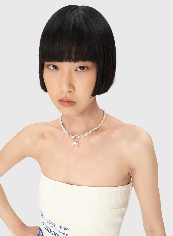 Ожерелье с подвеской Marine Serre Rhinestone Plated Moon Braided Shiny Silver