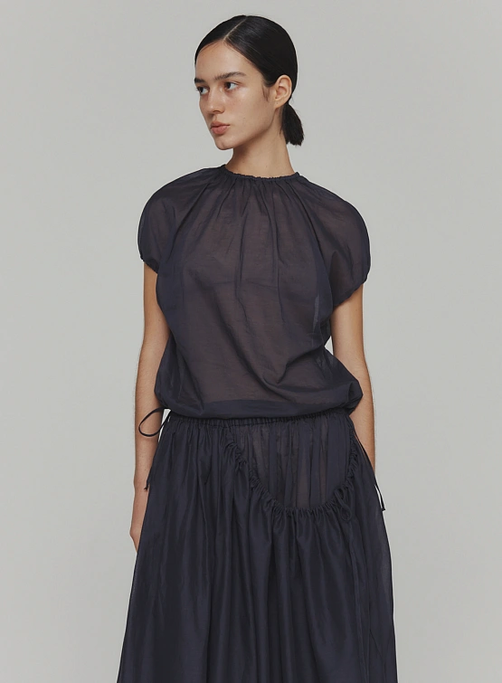 Женский топ AMOMENTO Sheer Volume Shirring Top Navy