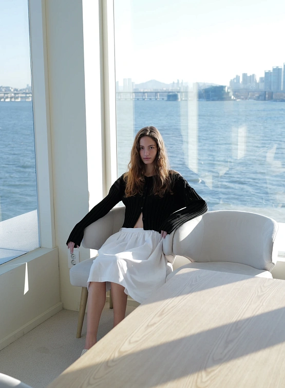 Женский кардиган LE17SEPTEMBRE Ribbed Collarless Black