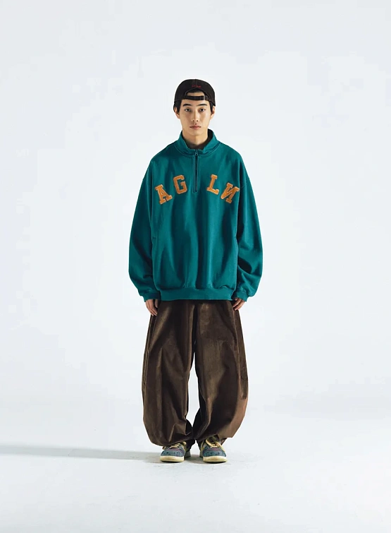 Халф-зип ANGLAN Applique Sweat Half Zip Up Blue Green