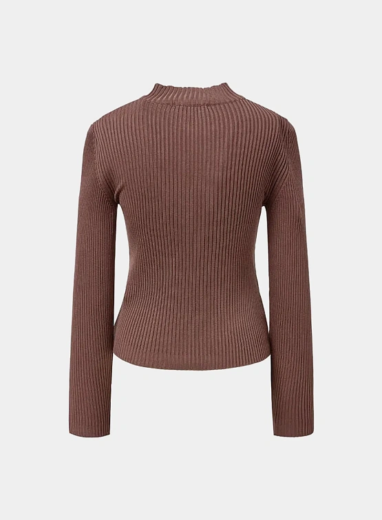 Женский кардиган AMOMENTO Ribbed Mock Neck Brown