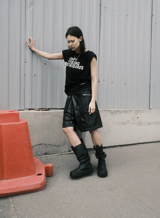 Женские Шорты R13 Crossover Leather Black