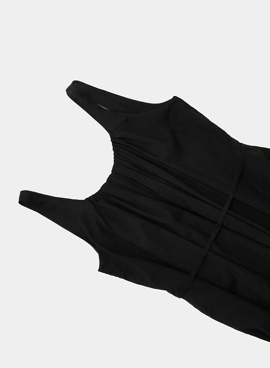 Женское платье AMOMENTO Neck Shirring Sheer Long Dress Black