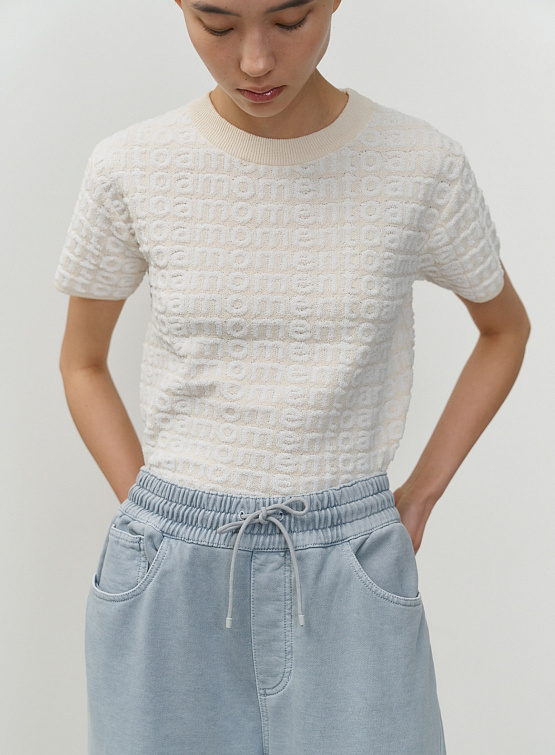 Женская футболка AMOMENTO Boucle Logo Top Cream