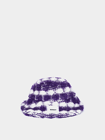 Шапка BONSAI Oversize Knit Puff Bucket Hat Purple White
