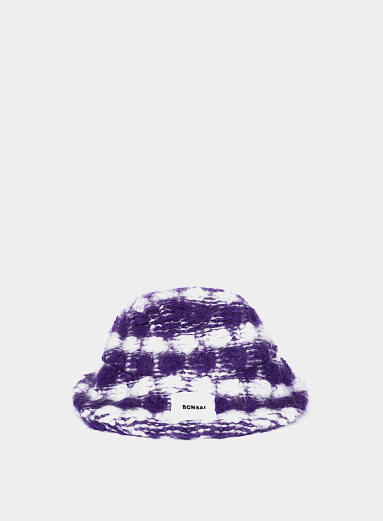 Шапка BONSAI Oversize Knit Puff Bucket Hat Purple White