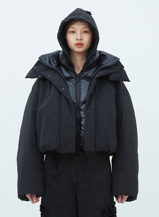 Женский пуховик JUUN.J Nylon Detachable Glossy Crop Down Black