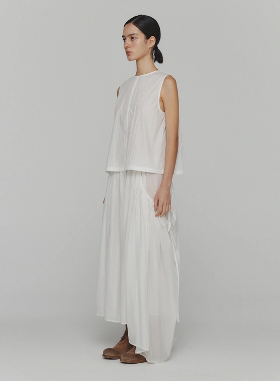 Топ AMOMENTO Cotton Two-Way Shirring Top White