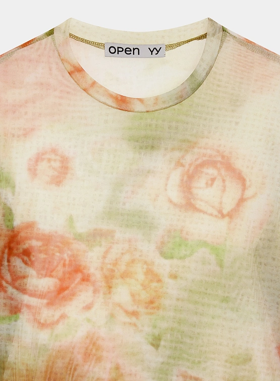 Женский топ OPEN YY Floral Mesh Sleeve Top Multi