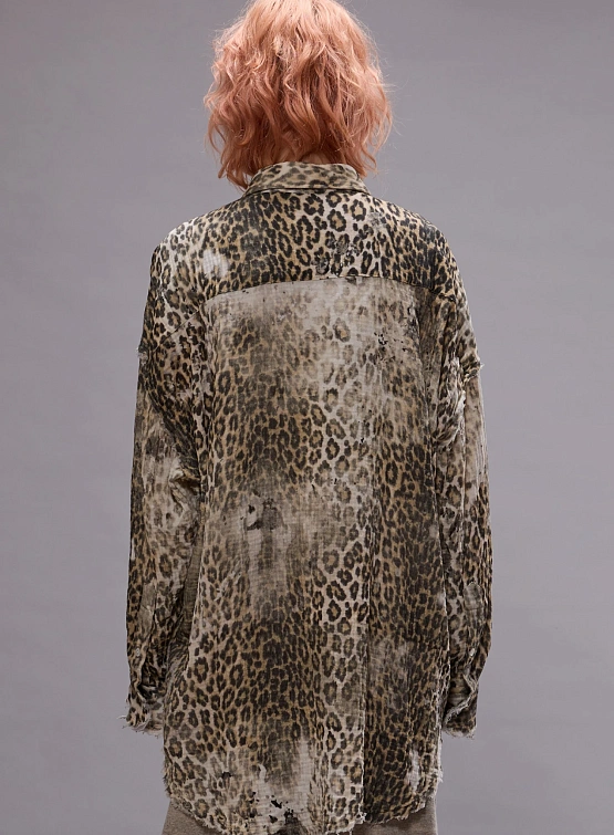 Женская Рубашка R13 Shredded Seam Drop Neck Leopard