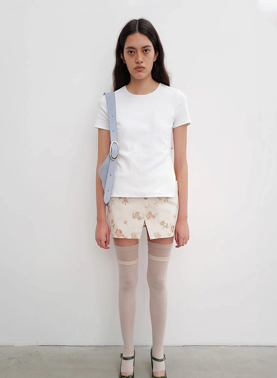 Женская Футболка OPEN YY Ribbed Side Slit Top White