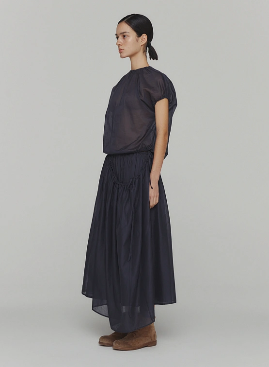 Женский топ AMOMENTO Sheer Volume Shirring Top Navy