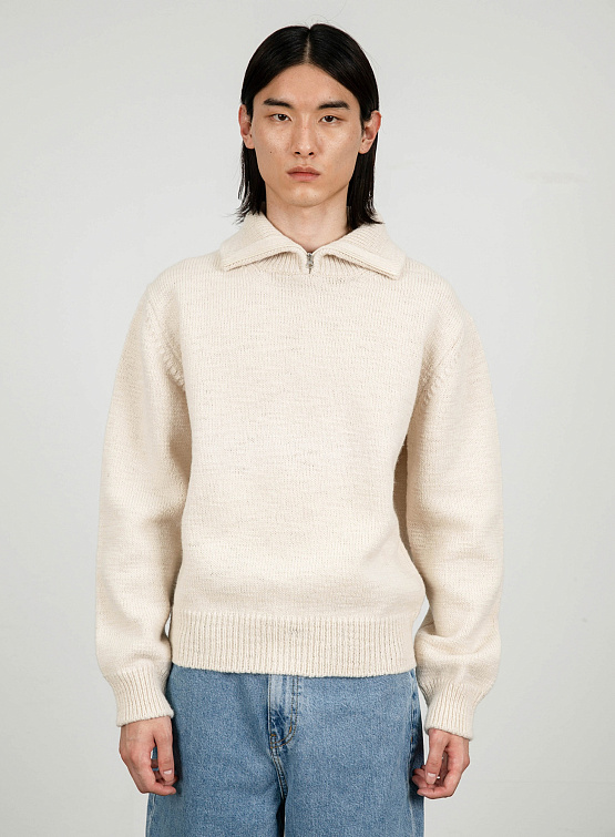 Халф-зип AMOMENTO Half Zip-Up Knit Ecru