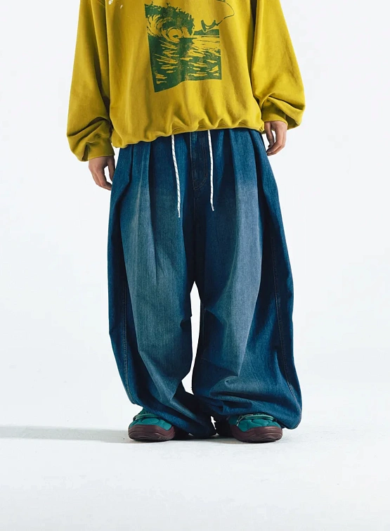 Джинсы ANGLAN Lap Pleated Washed Denim Deep Blue