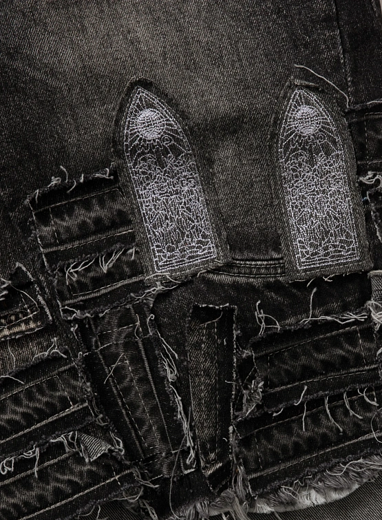 Шорты WHO DECIDES WAR Patched Arch Blowout Denim Vintage Grey