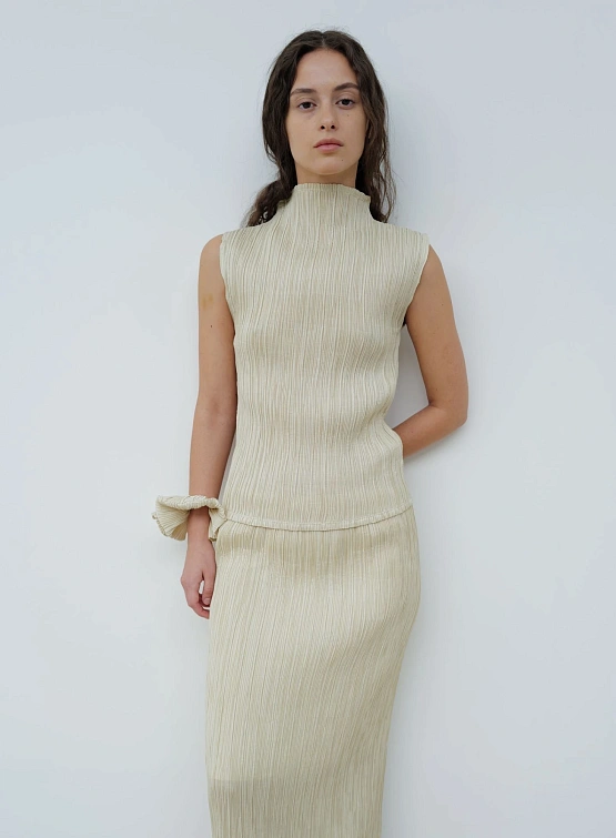 Женский топ LE17SEPTEMBRE Pleated Mock Neck Beige