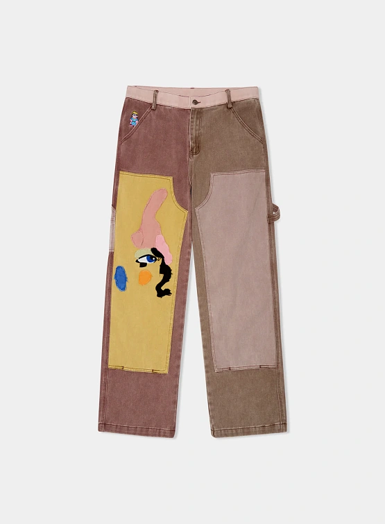 Джинсы KidSuper Patchwork Face Double Knee Brown