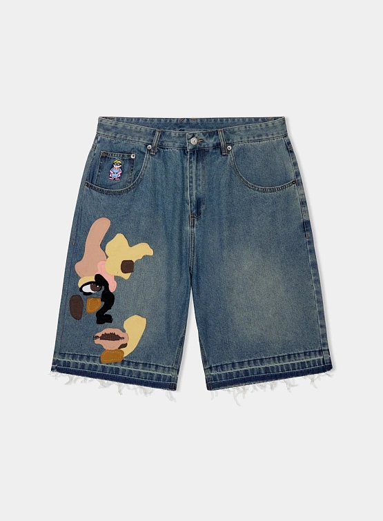 Шорты KidSuper Face Patchwork Baggy Shorts Light Wash