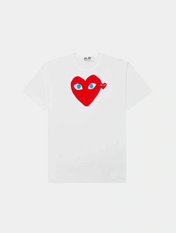 Футболка Comme des Garçons PLAY Red Heart Blue Eyes White