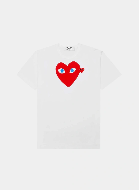 Футболка Comme des Garçons PLAY Red Heart Blue Eyes White