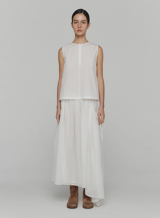 Топ AMOMENTO Cotton Two-Way Shirring Top White