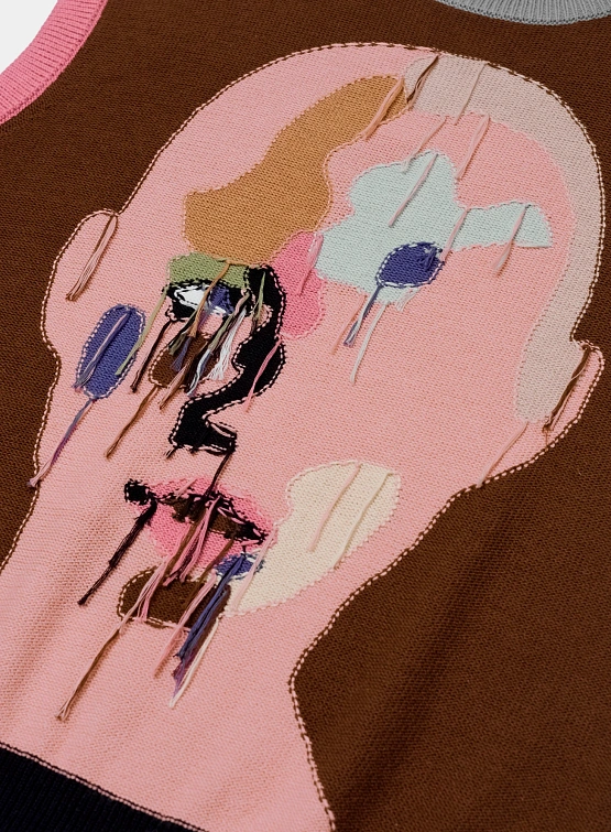 Жилет KidSuper Multi-Reverse Knit Patchwork Face Brown