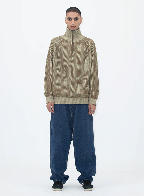 Свитер YESEYESEE Rib Knit Half Zip Up Khaki