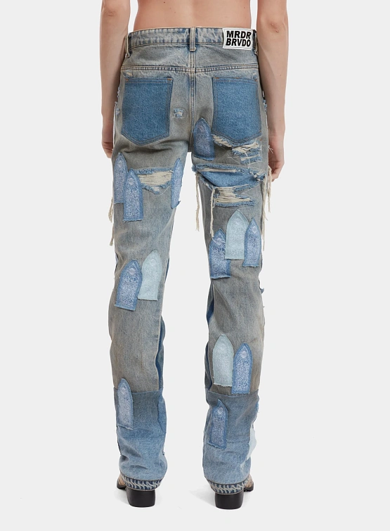 Джинсы WHO DECIDES WAR Patched Arch Repaired Blowout Denim
