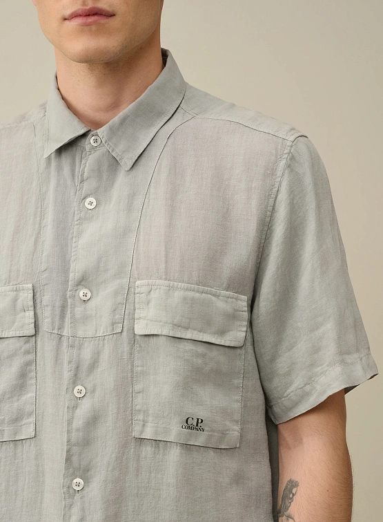 Рубашка C.P. Company Linen Short Sleeved Shirt Drizzle Grey