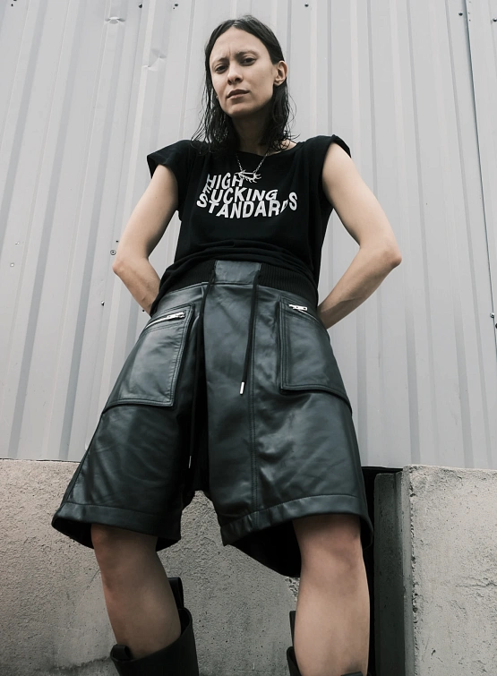 Женские Шорты R13 Crossover Leather Black