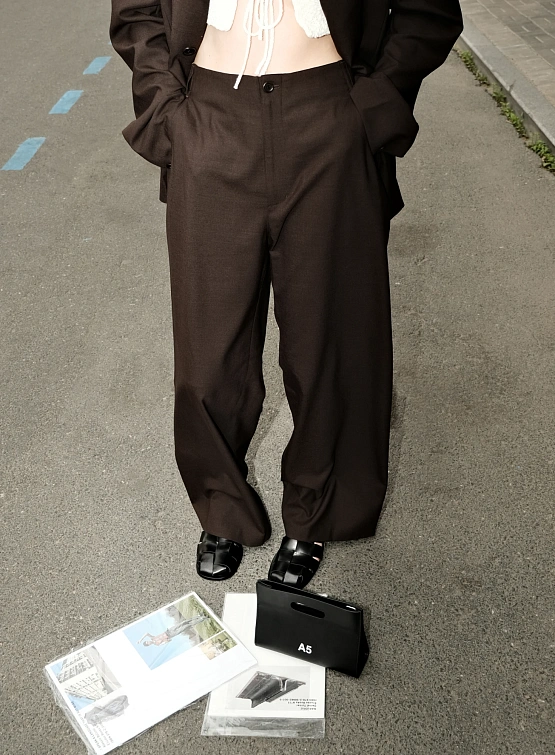 Брюки AMOMENTO Wool Wide Pants Dark Brown