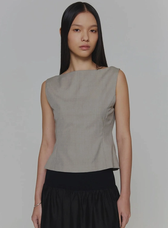 Женский жилет AMOMENTO Scoop Neck Two Way Beige