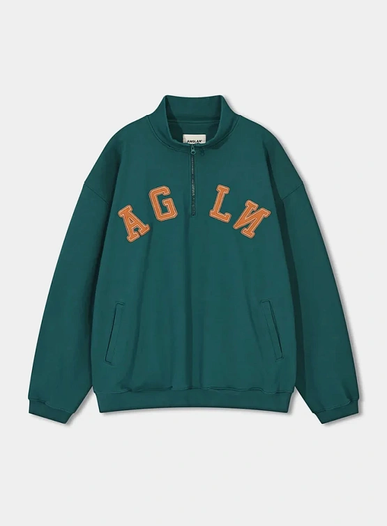 Халф-зип ANGLAN Applique Sweat Half Zip Up Blue Green
