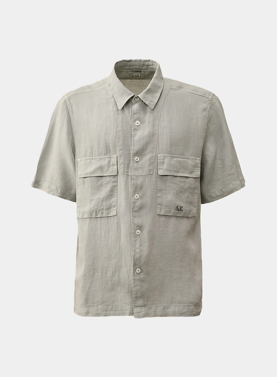 Рубашка C.P. Company Linen Short Sleeved Shirt Drizzle Grey