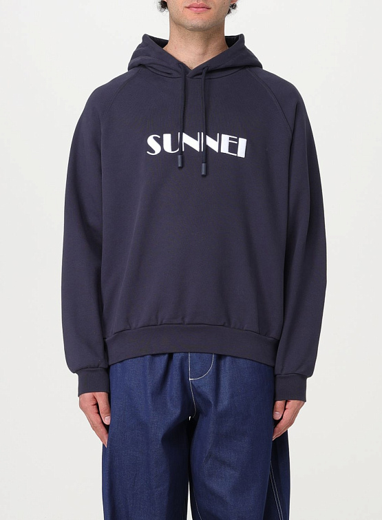 Худи Sunnei Hoodie Big Logo Embroidered Dark Blue