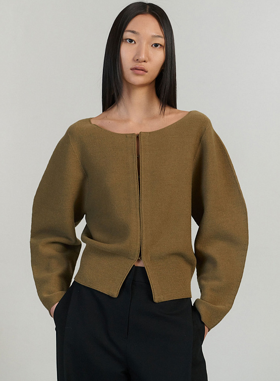 Женский кардиган AMOMENTO Wholegarment Rounded Cardigan Khaki