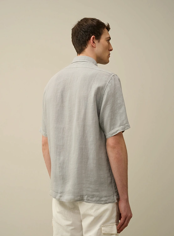 Рубашка C.P. Company Linen Short Sleeved Shirt Drizzle Grey