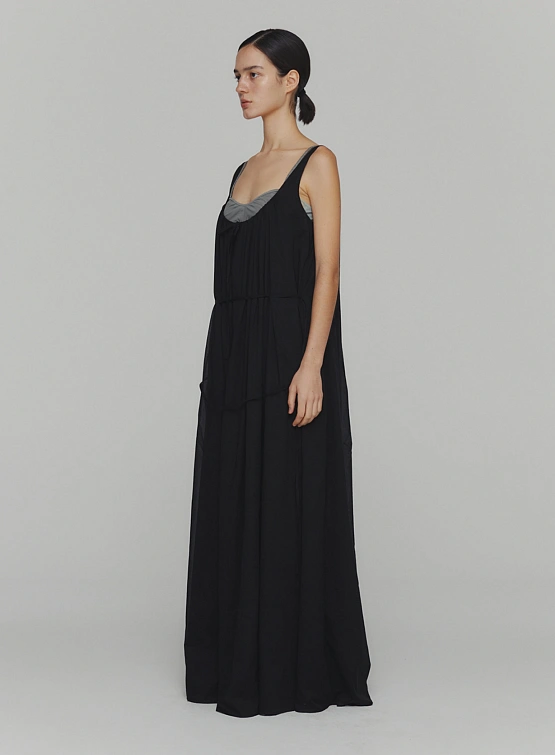 Женское платье AMOMENTO Neck Shirring Sheer Long Dress Black