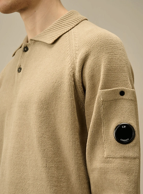 Свитер C.P. Company Chenille Cotton Polo Knit Vintage Khaki