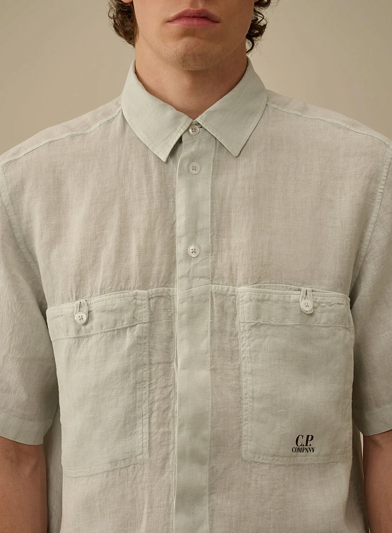 Рубашка C.P. Company Linen Boxy Short Sleeve Blue Fox