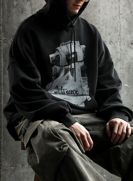 Худи ARNODEFRANCE 'Antisocial Flavor White' Washed Black