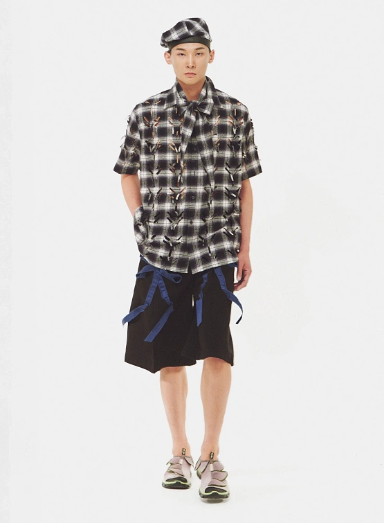 Берет JUNTAE KIM Scarf Tie Neck Beret Blue Check