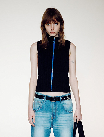 Женский жилет OPEN YY Ribbed Zip Knit Vest Black