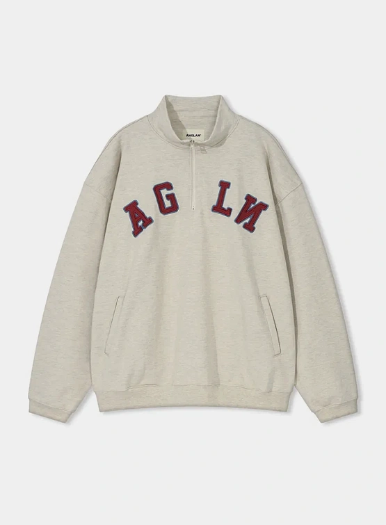 Халф-зип ANGLAN Applique Sweat Half Zip Up Oatmeal