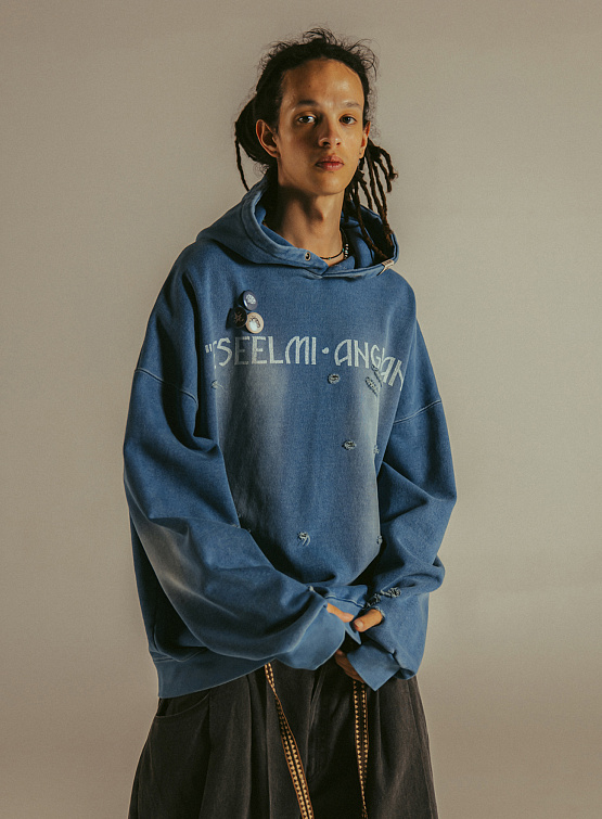 Худи ANGLAN x ESEELMI Damage Denim Washed Hoodie Blue
