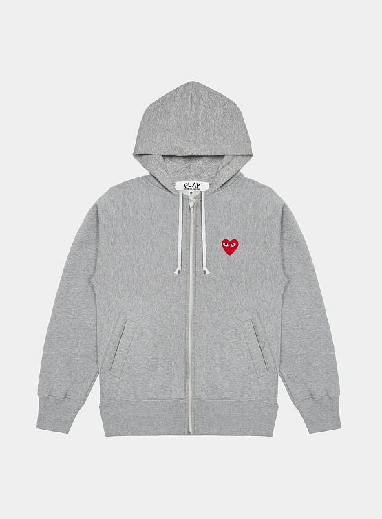 Зип-худи Comme des Garçons PLAY Hooded with 5 Hearts Grey
