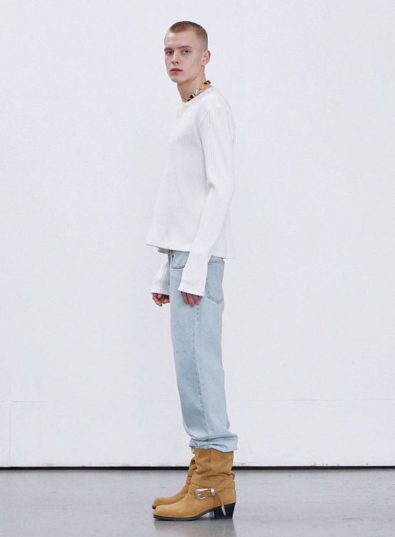 Лонгслив Recto RC Logo Jacquard Patch Henley Neck White